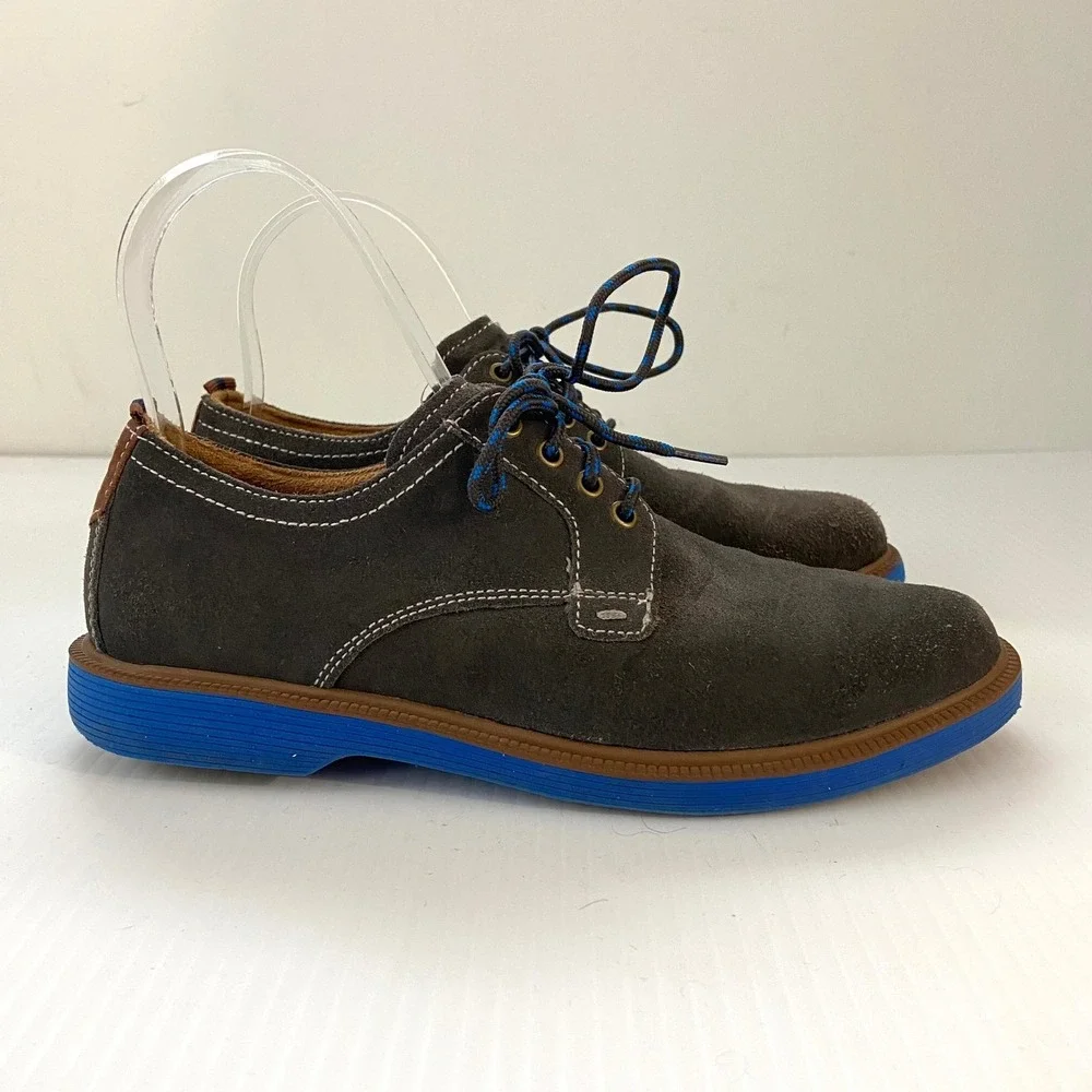 Florsheim Gray Suede Leather Lace Up Plain Toe Oxford Shoes Blue Soles Boys 3‎